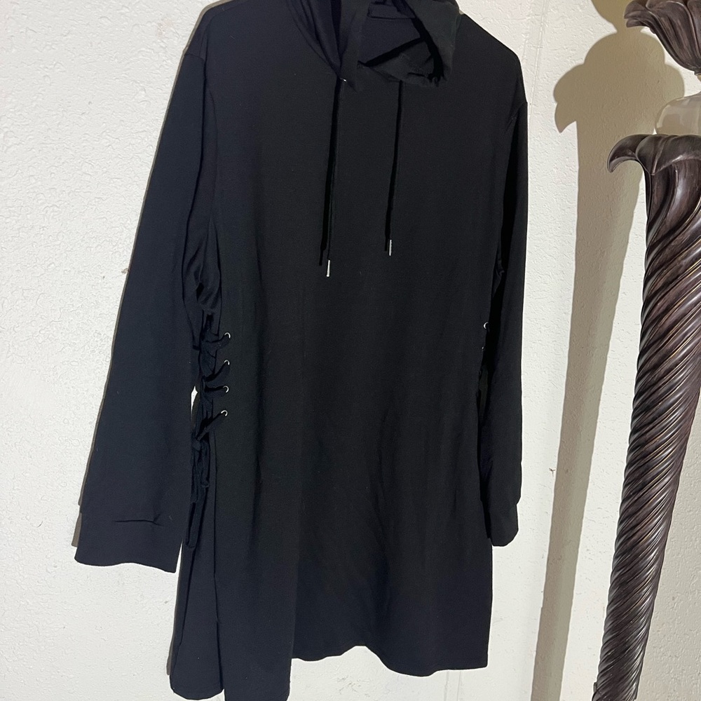 Black Hoodie with Side Lace-Up Detail